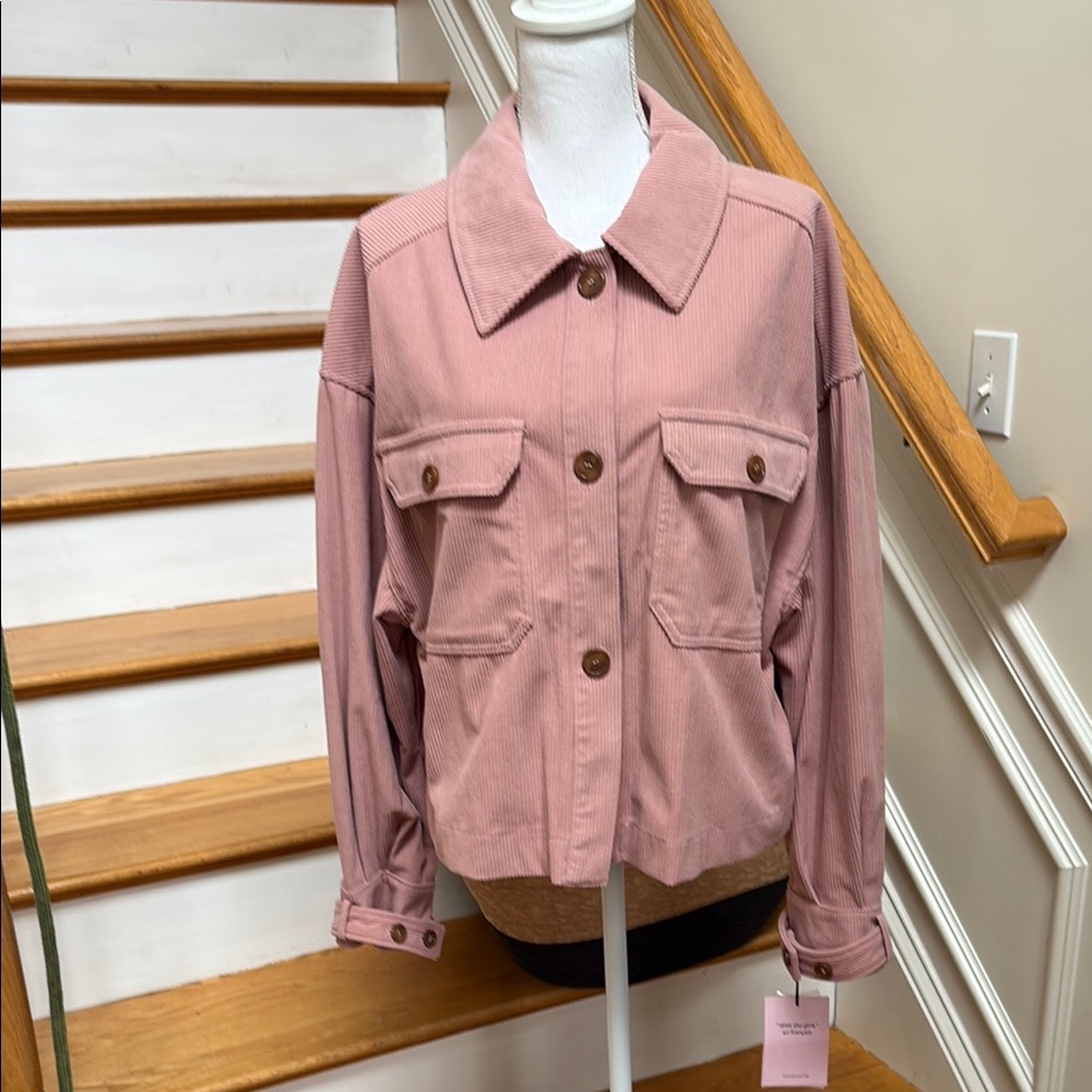 Avec Les Filles Pink Corduroy Utility Jacket Relaxed Fit